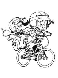 Billy and Buddy on a bike coloring page