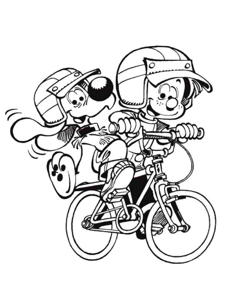 Billy and Buddy on a bike coloring page
