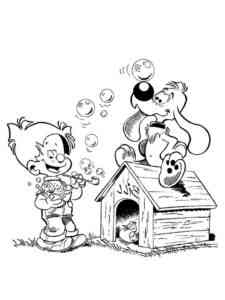 Billy and Buddy blowing bubbles coloring page