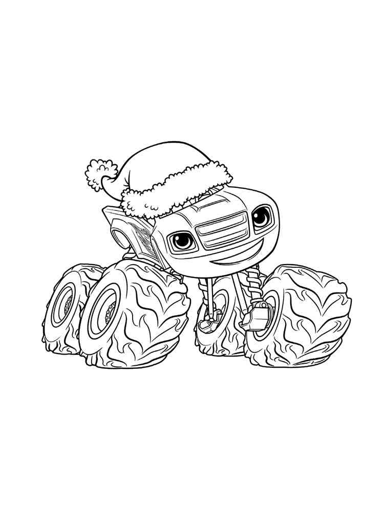 Blaze in Christmas Hat coloring page