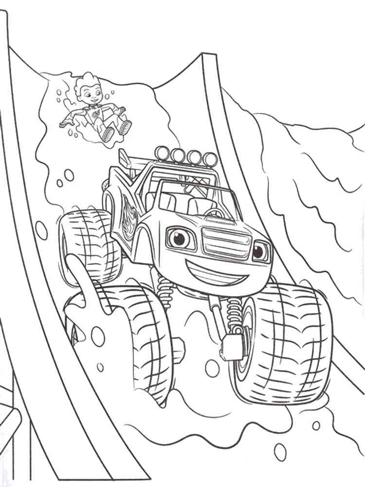 Blaze and AJ on the waterslide coloring page