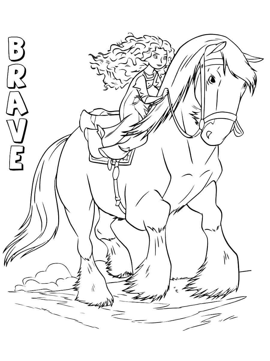 Merida on a horse coloring page