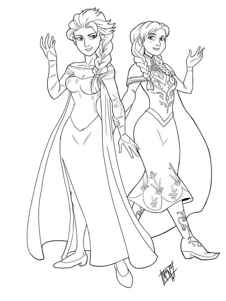 Elsa and Anna 4 coloring page