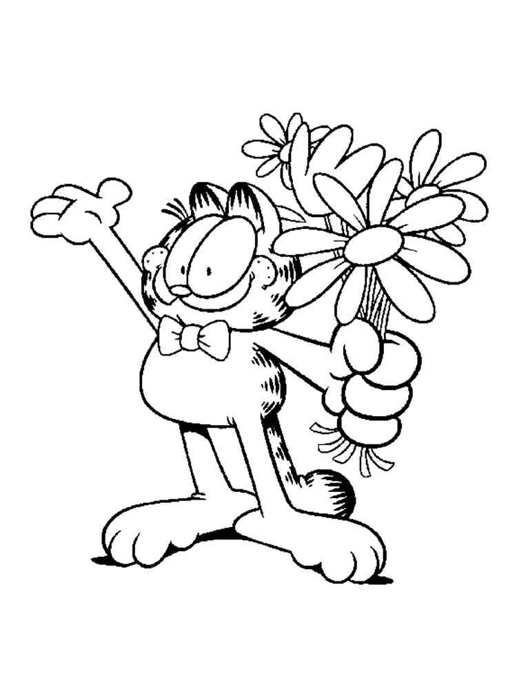 Garfield with a bouquet coloring page