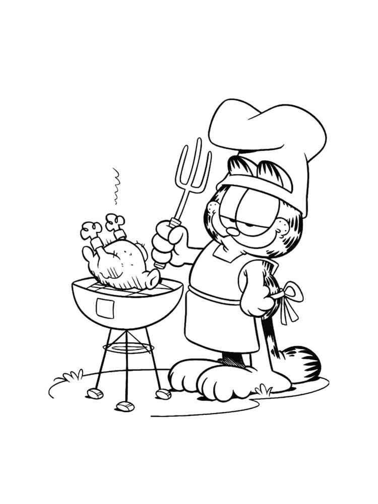 Garfield makes a grill coloring page