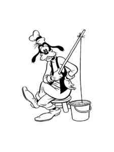Goofy fishing in a bucket coloring page