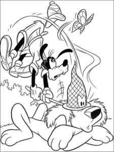 Goofy caught the lion coloring page