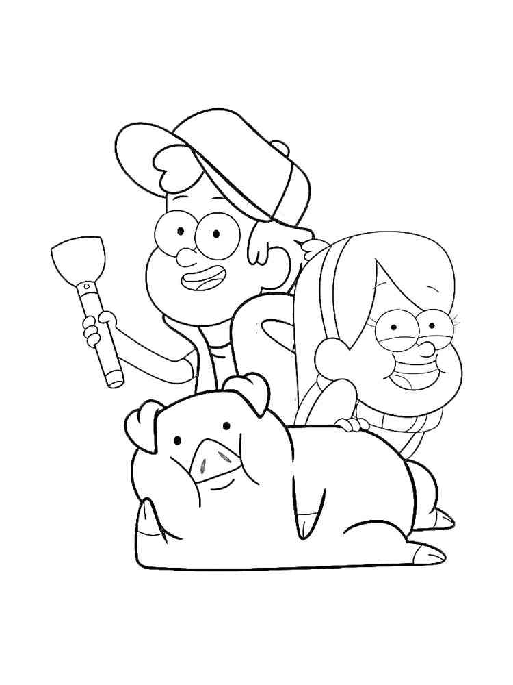 Dipper, Mabel and Waddles coloring page