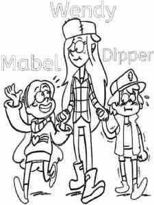 Mabel, Dipper and Wendy coloring page