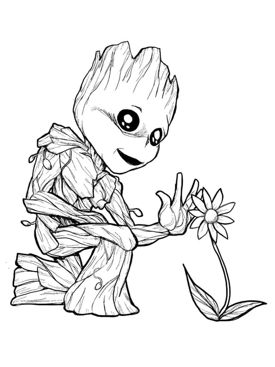 Groot with flower coloring page
