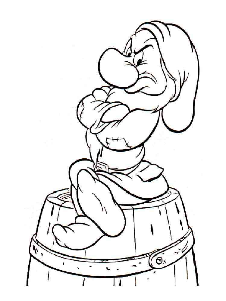 Grumpy Dwarf sitting on a barrel coloring page