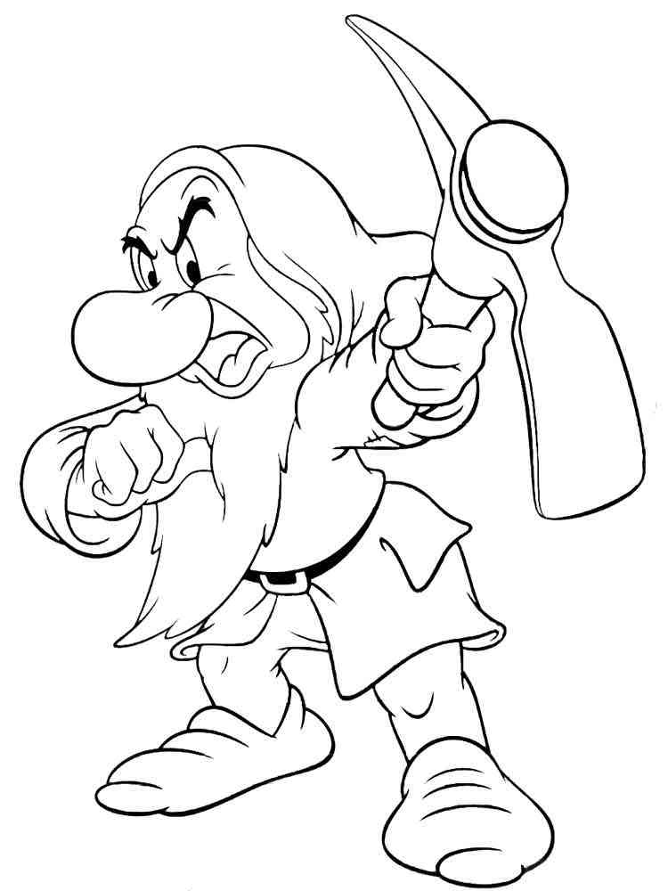 Grumpy with a pickaxe coloring page