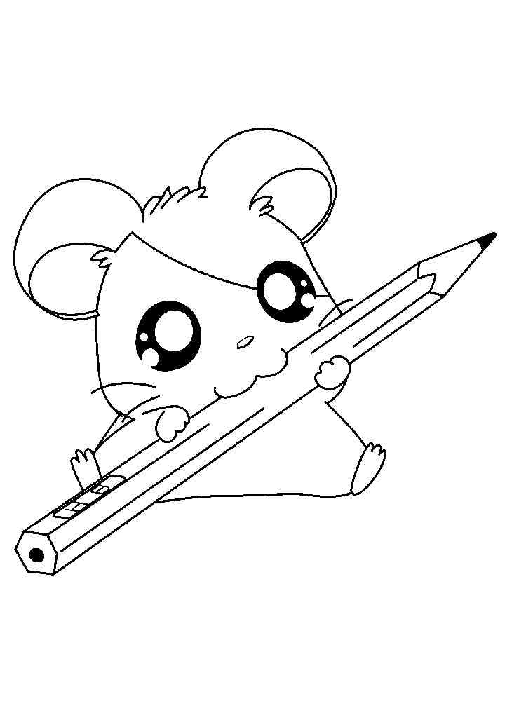 Hamtaro chews on a pencil coloring page