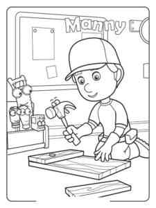 Manny hammers a nail coloring page