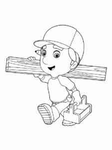 Handy Manny carries the chopping block coloring page
