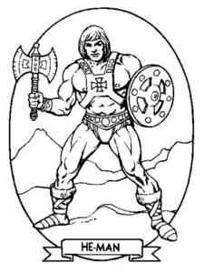 He-Man with an ax and shield coloring page