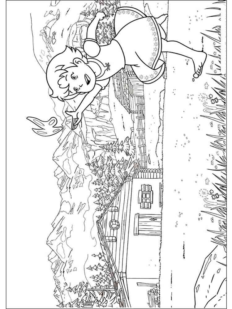 Heidi runs after a butterfly coloring page