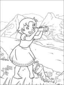 Heidi looks through a spyglass coloring page