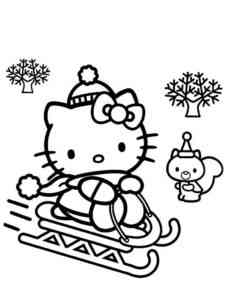 Kitty rides on a sleigh coloring page