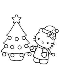 Kitty and Christmas tree coloring page