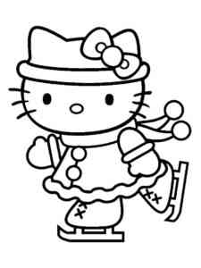 Kitty on ice skates coloring page