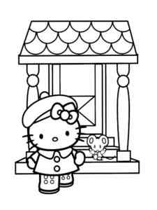 Kitty with a mouse coloring page