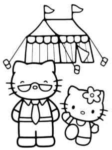 Kitty and grandpa coloring page