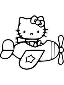 Kitty flies on a plane coloring page
