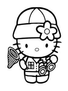 Kitty with binoculars coloring page