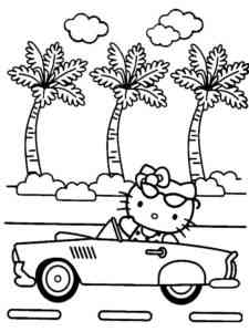 Kitty rides in the car coloring page