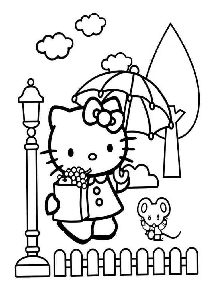 Kitty walking in the park coloring page