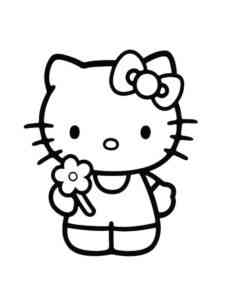Kitty with flower coloring page