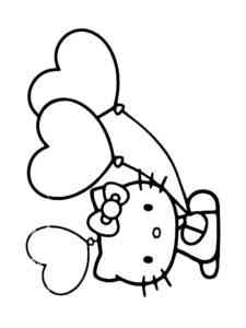 Kitty with heart balloons coloring page