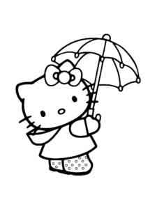 Kitty with the umbrella coloring page