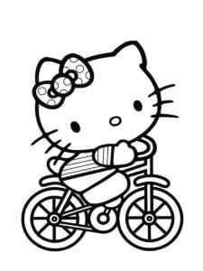 Kitty rides a bike coloring page