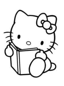 Kitty reading a book coloring page