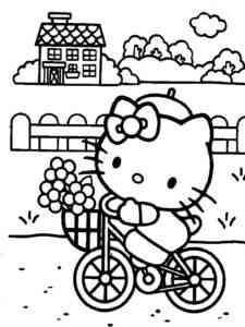 Kitty on a bike coloring page