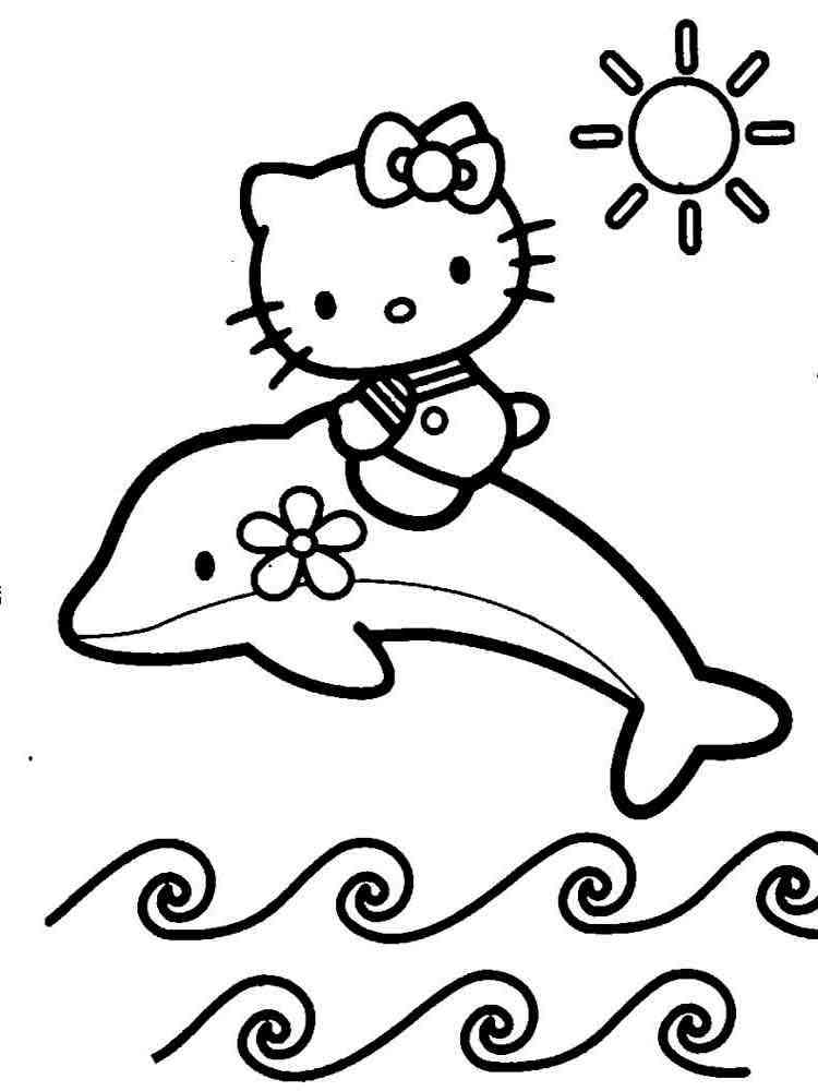 Kitty on a dolphin coloring page