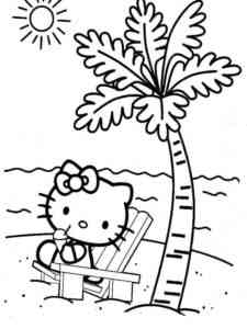 Kitty with a cocktail on the beach coloring page
