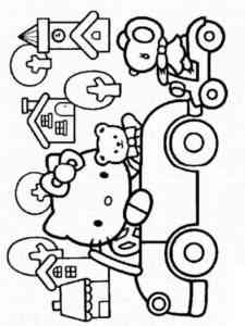 Kitty in the car coloring page