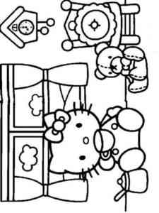Hello Kitty drinking from a cup coloring page