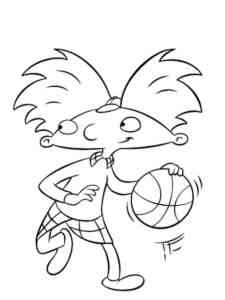 Arnold plays basketball coloring page