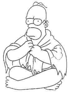 Homer Simpson in a towel coloring page