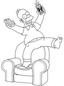 Homer Simpson is standing on the armchair coloring page