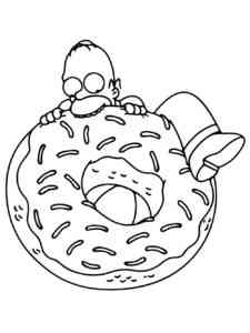 Homer Simpson bitten by a huge donut coloring page