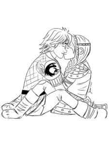 Hiccup kissing Astrid coloring page