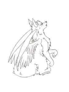 Beautiful Winged Anime Wolf coloring page
