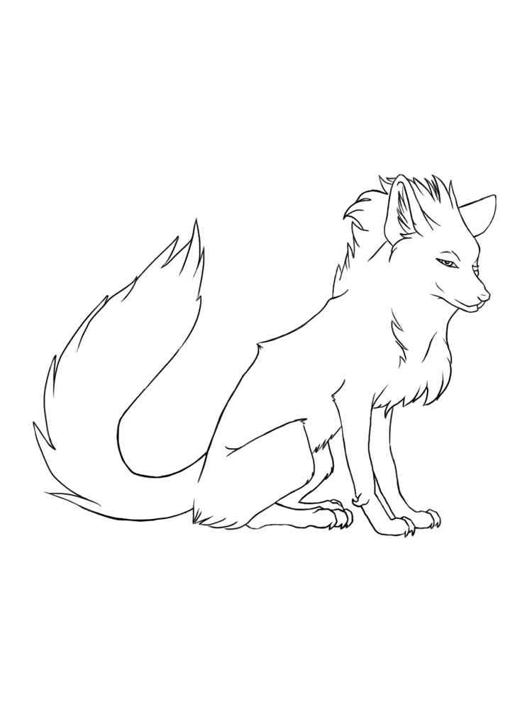 Anime wolf sitting coloring page