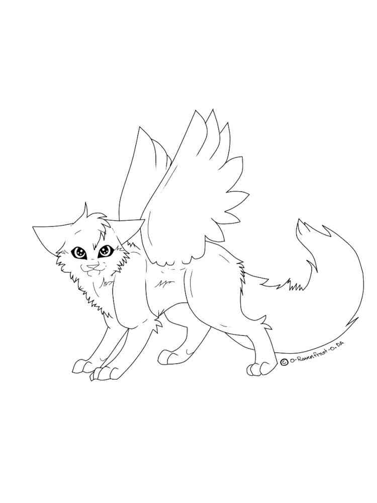 Winged Anime Cat coloring page