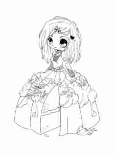 Anime Girl sitting on a cake coloring page